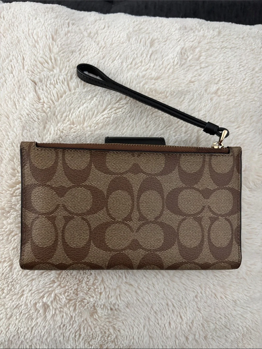 Coach Brown Signature Canvas wallet with Black Leather Trim